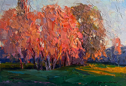 Vibrant impressionist autumn trees painting by Boris Serdyuk fine art