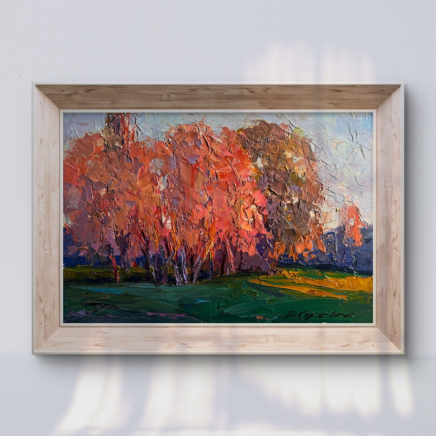 Oil painting Autumn evening in the forest by Boris Serdyuk in wood frame