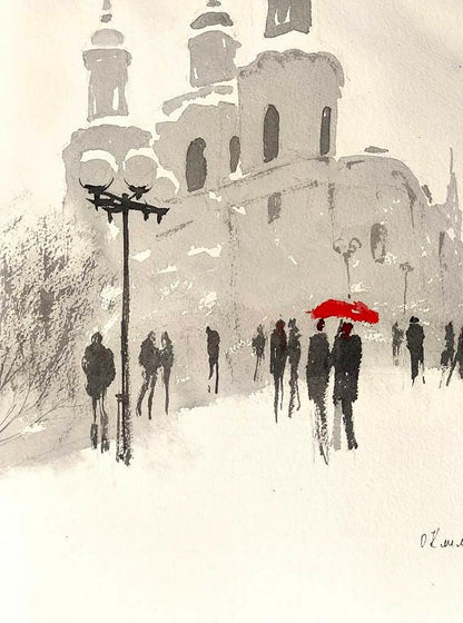 Watercolor painting Winter City Olena Klimenko