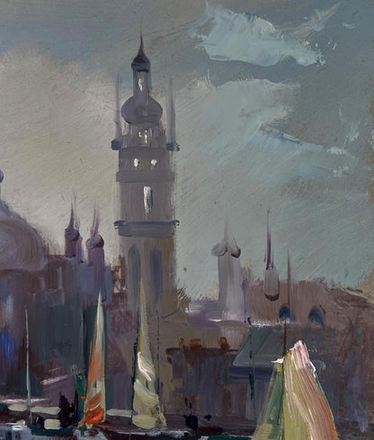 Impressionistic oil painting of tall tower by Yuriy Suprunchuk
