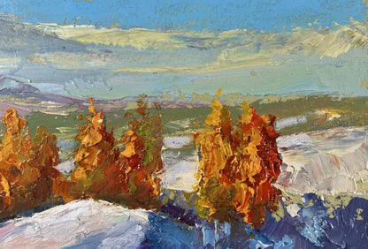 Oil painting The silence of winter by Boris Serdyuk, vibrant autumn trees