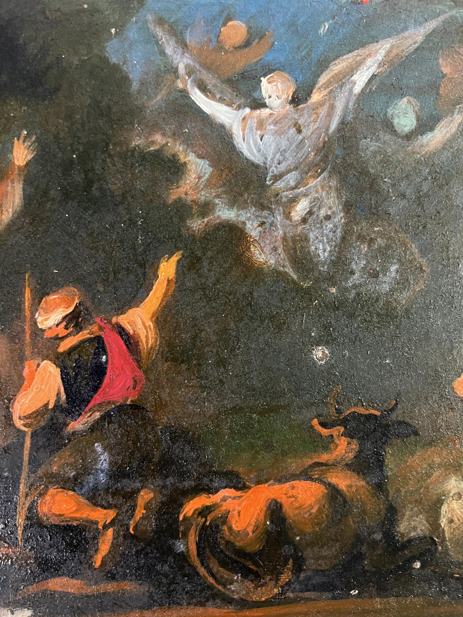 Oil painting Night sacred rite in the forest by Alexander Litvinov: winged angel descending