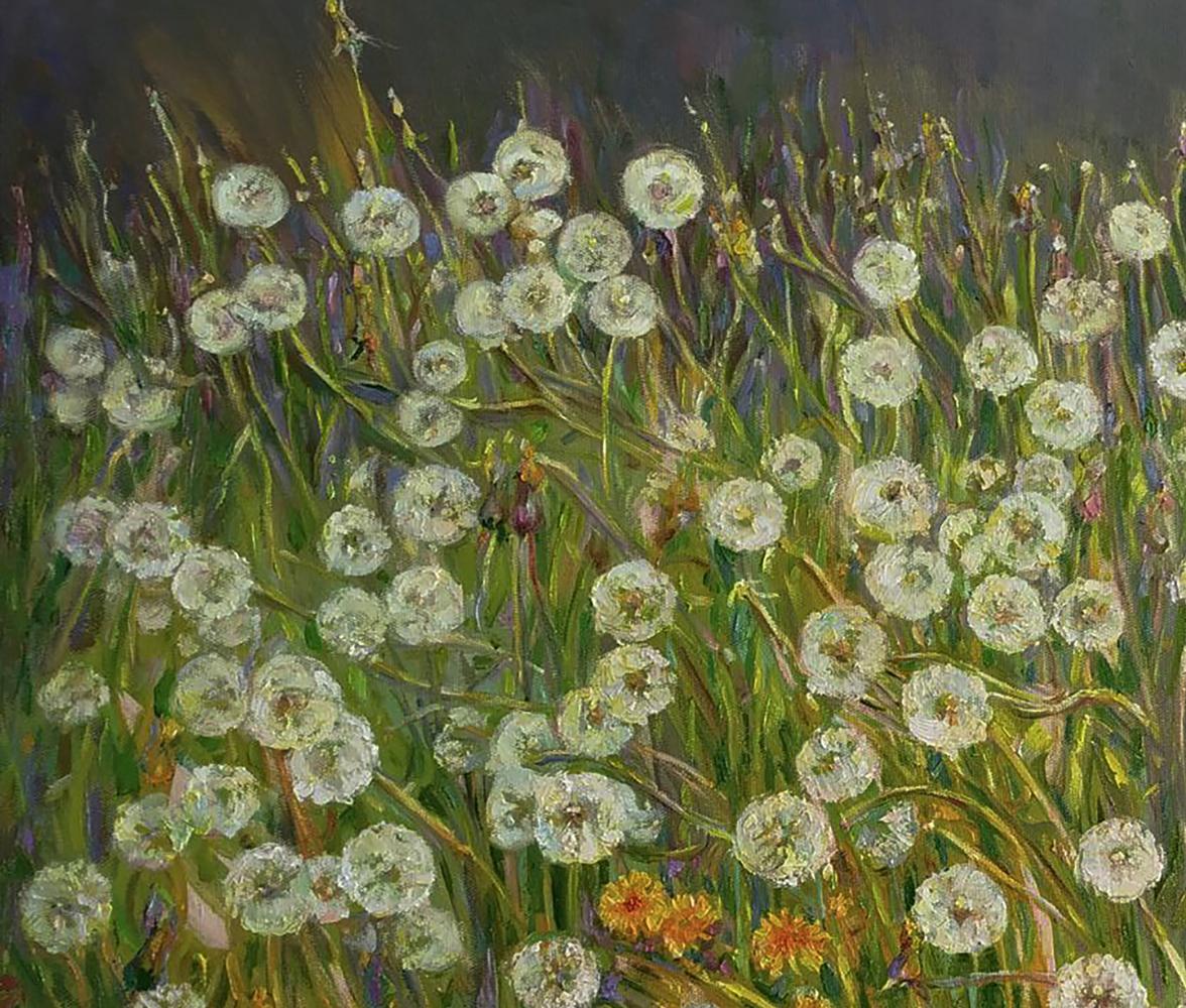 Vibrant oil painting of blooming dandelions by Leonid Pavlenko