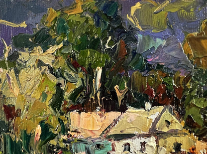 Vibrant impressionist oil painting Village before the Rain by Oksana Ivanyuk