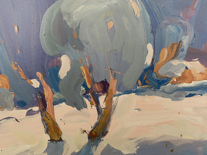 Oil painting Covered with snow by Oleksiy Ivanyuk, muted blues and grays