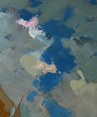 Oil painting The vastness of the seas by Yuriy Suprunchuk with blue, green, pink brushstrokes