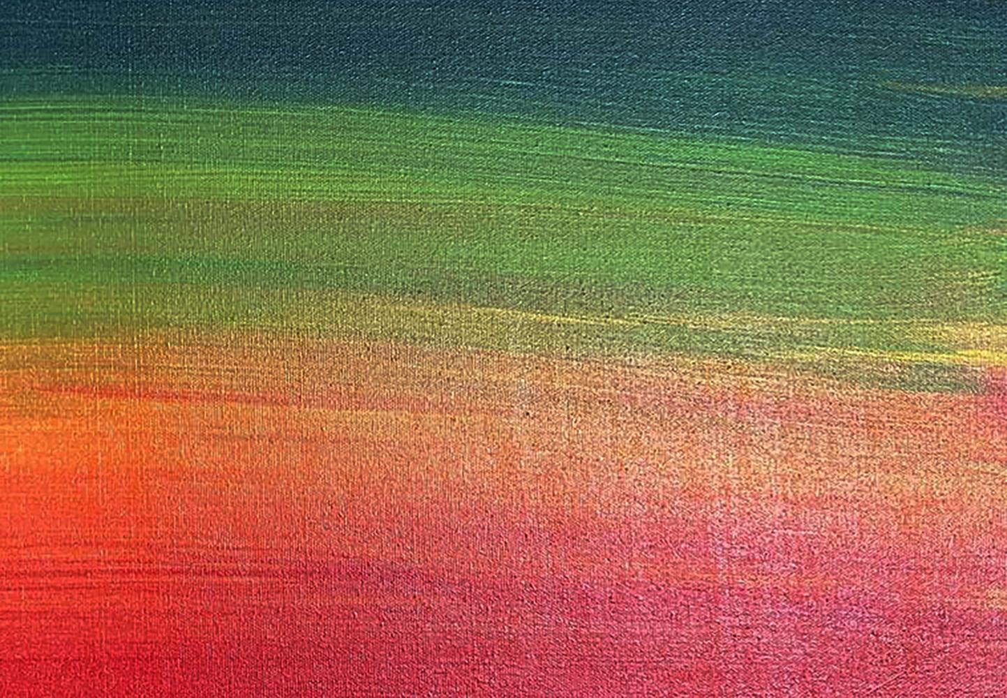 Vibrant acrylic painting by Olga Melezhik: teal to red gradient with textured brushstrokes