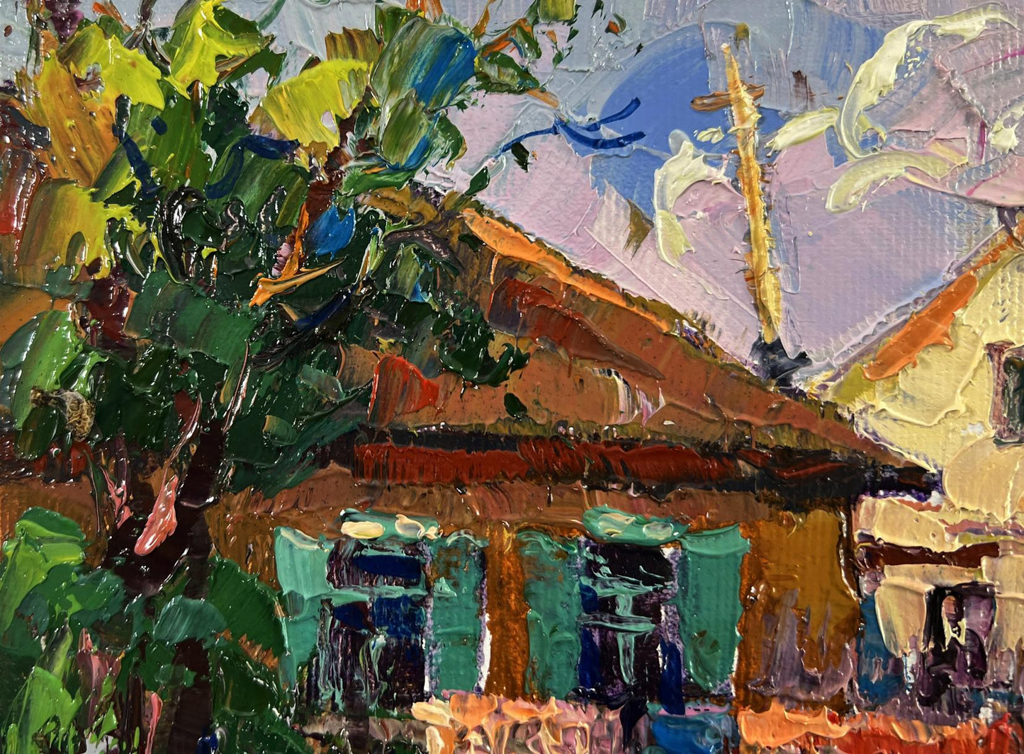Vibrant impressionist oil painting Weekend in the village by Oksana Ivanyuk