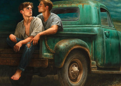 Oil painting A Wild Evening in the Car Richard Fox