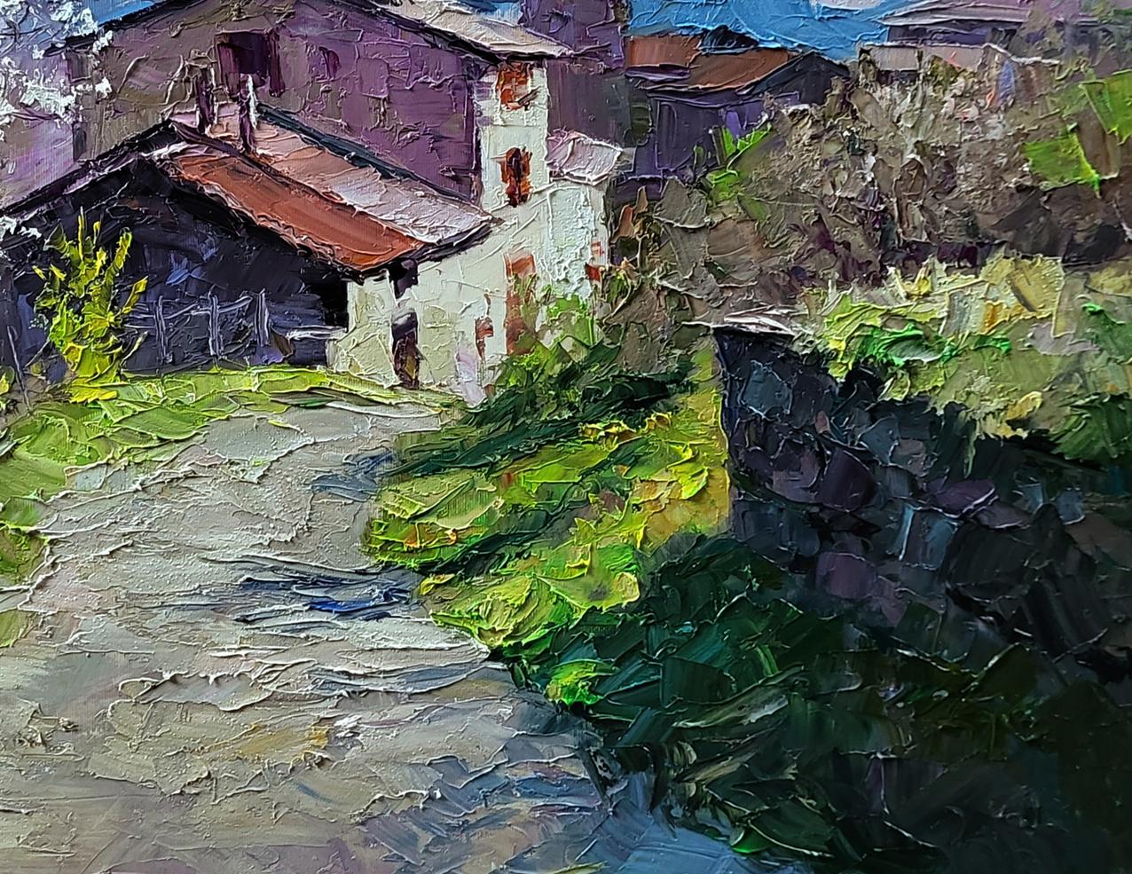 Oil painting Village in the mountains by Boris Serdyuk impressionist village scene