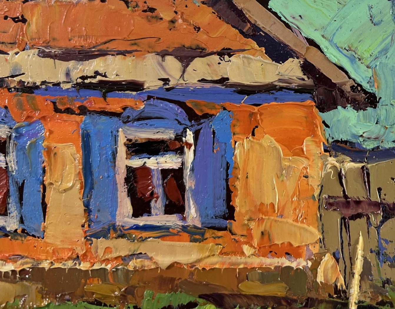 Vibrant impressionist oil painting of Oksana Ivanyuks Near the house that remembers everything