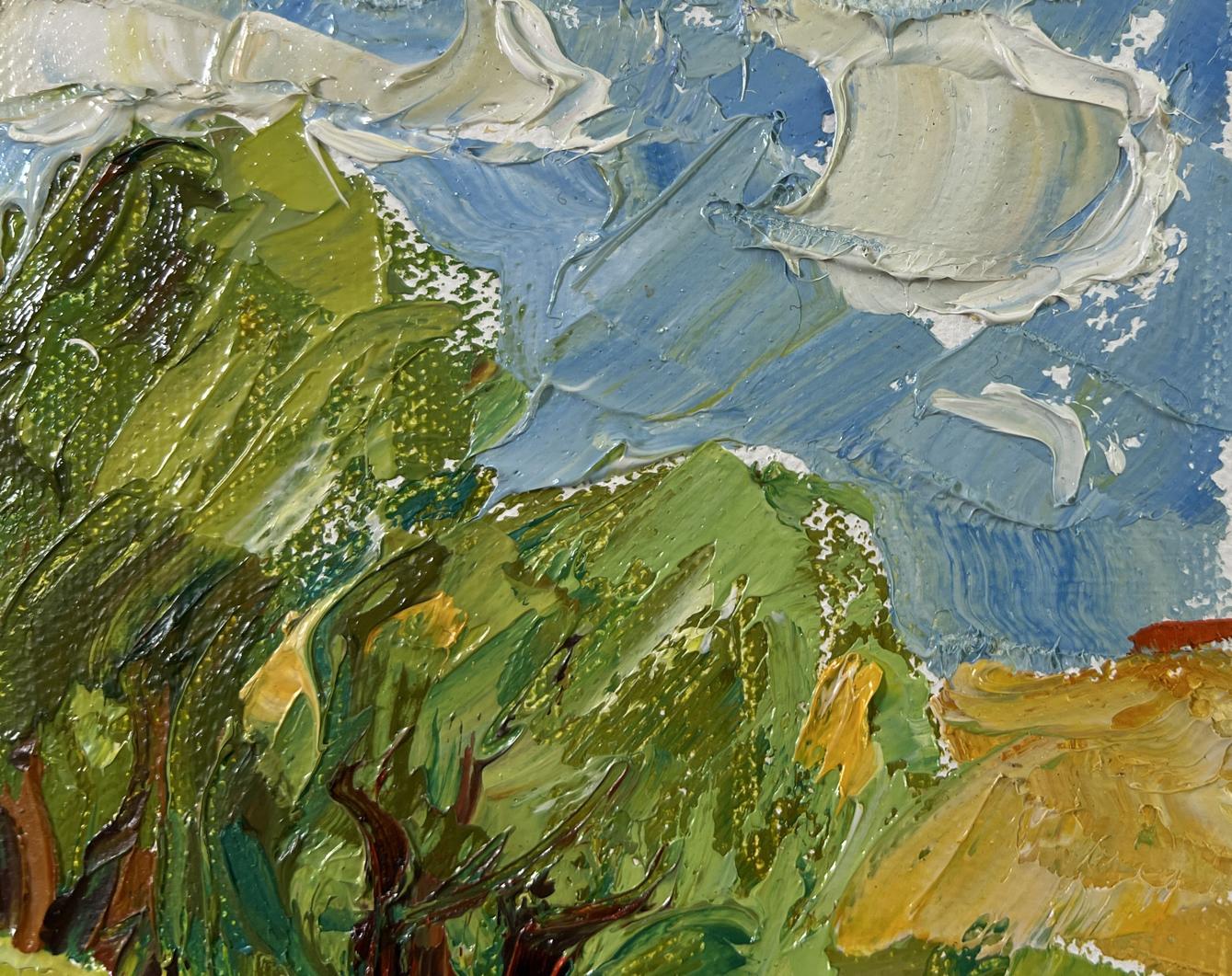 Oil painting Willows by the pond by Oleksiy Ivanyuk with lush green hills