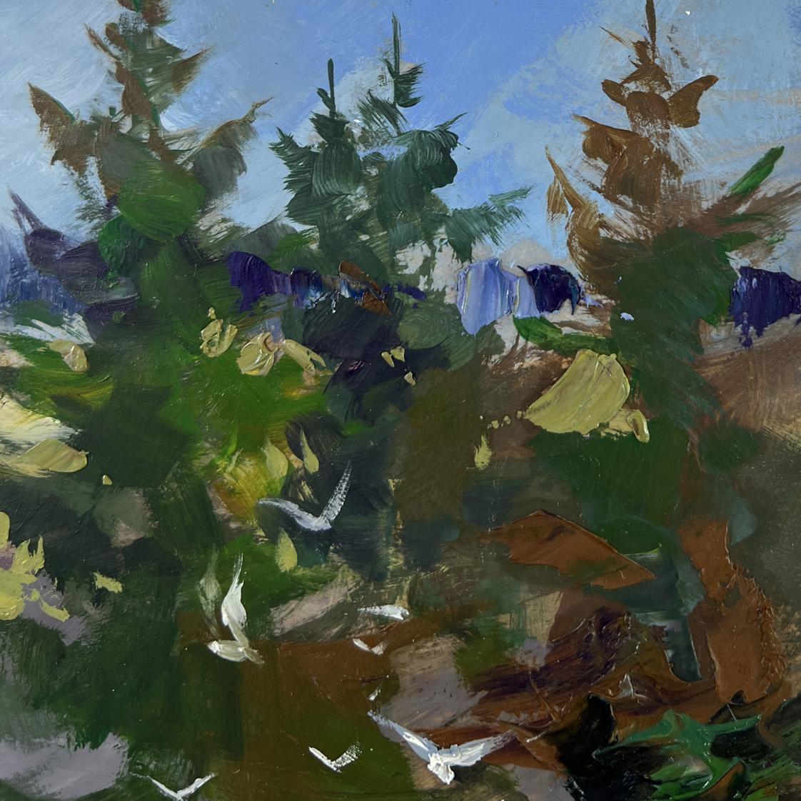 Vibrant impressionist oil painting of mountain waterfall by Yuriy Suprunchuk