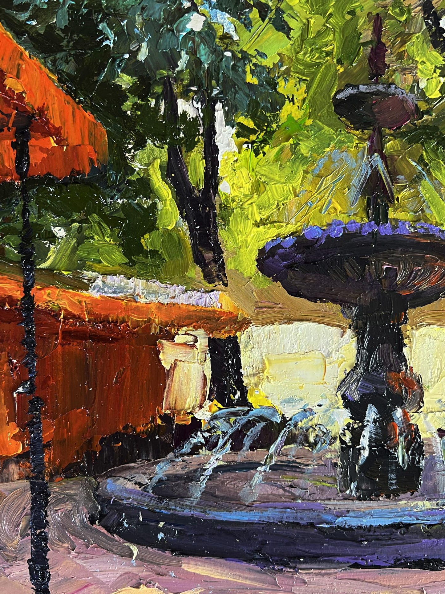 Vibrant oil painting of Fountain in the city park by Boris Serdyuk