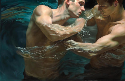 Oil painting Fighting Your Ego in the Water Richard Fox