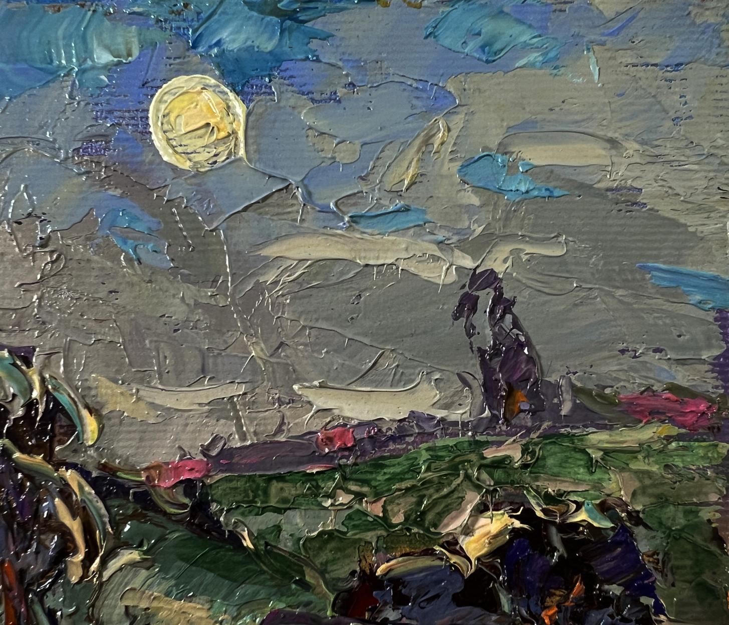 Oil painting Moonlight night by Oksana Ivanyuk with glowing sun