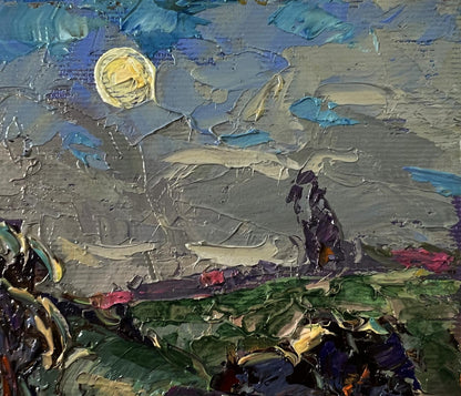 Oil painting Moonlight night by Oksana Ivanyuk with glowing sun