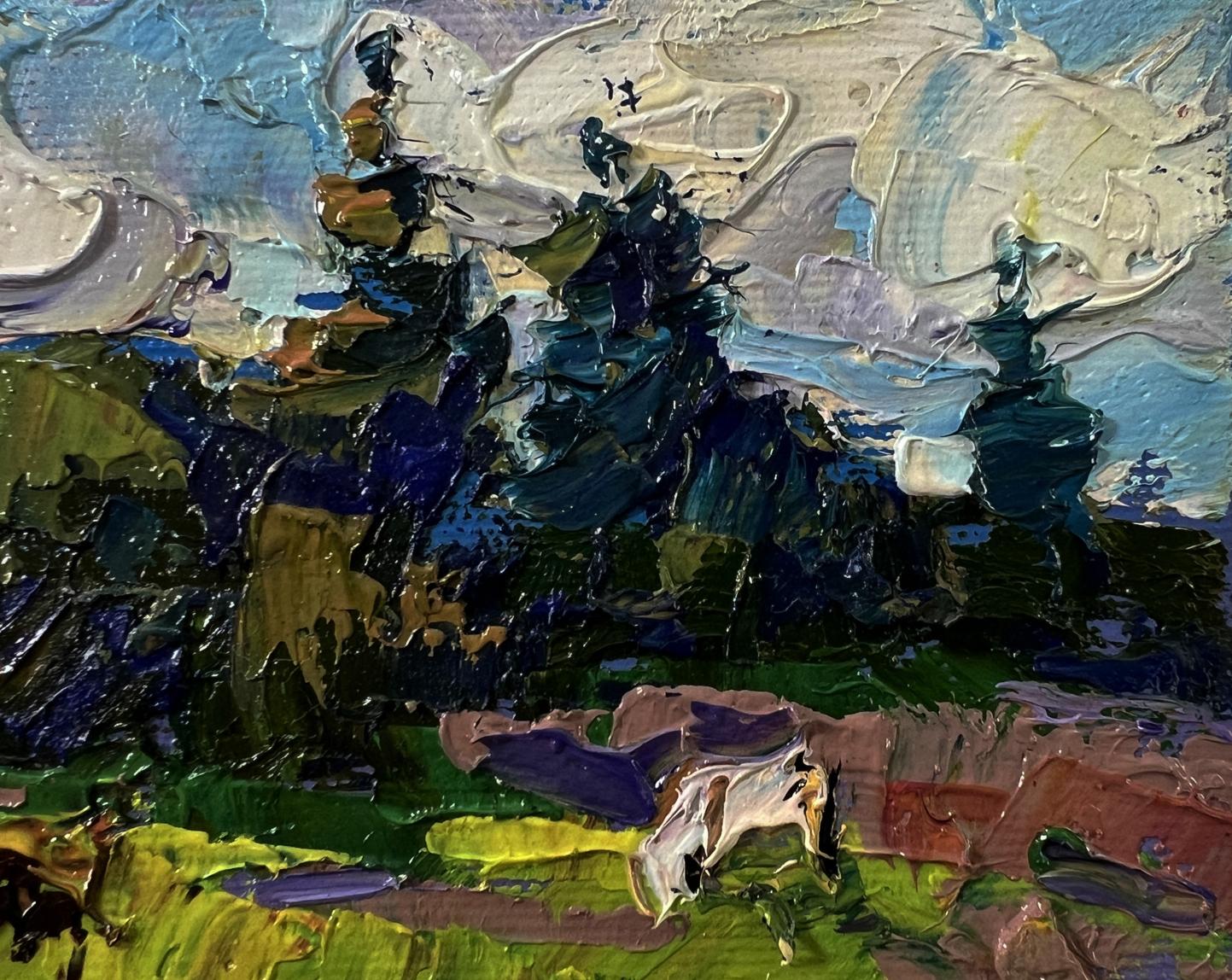 Impasto textured summer nature landscape oil painting by Oksana Ivanyuk