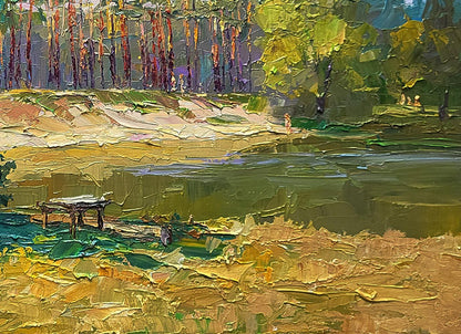 Oil painting The edge of the village by Boris Serdyuk lakeside scene