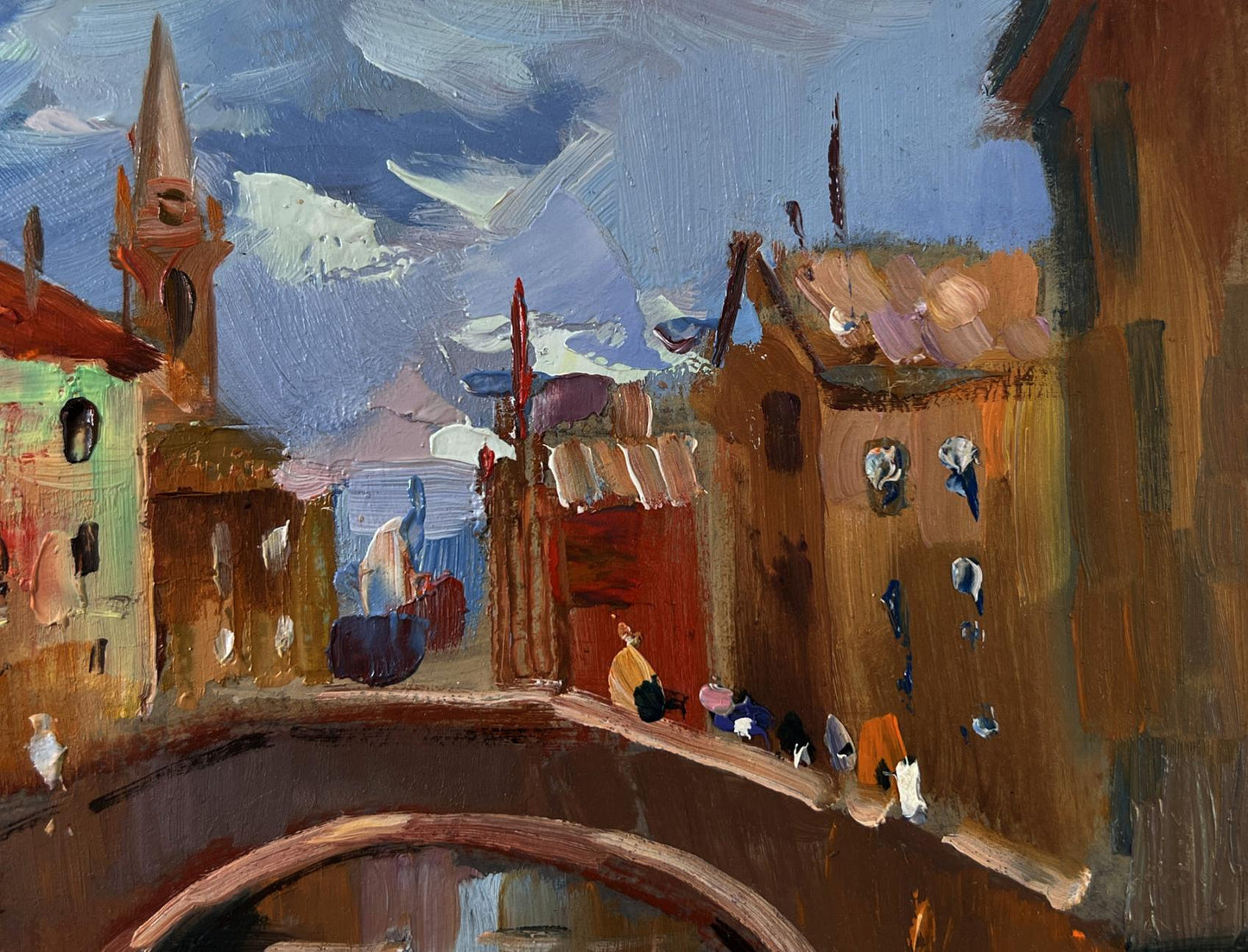 Vibrant impressionist oil painting of Venetian canal by Yuriy Suprunchuk