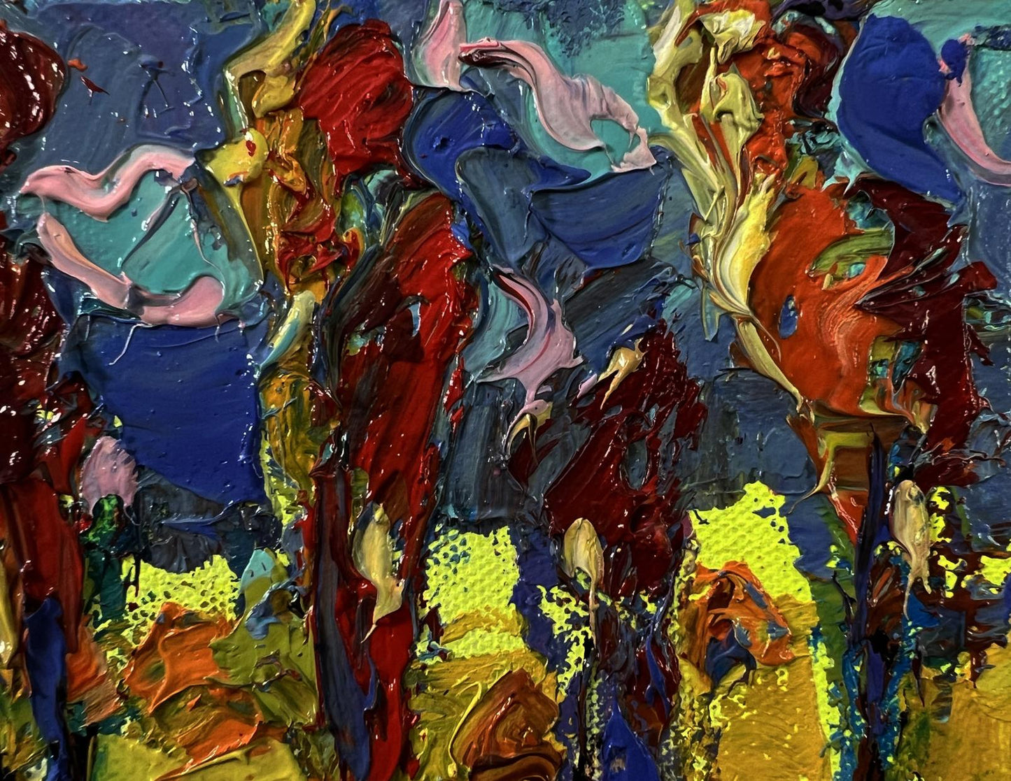 Vibrant Evening Trees oil painting by Oleksiy Ivanyuk with bold textured strokes