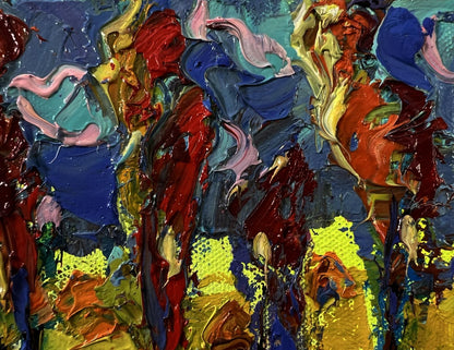 Vibrant Evening Trees oil painting by Oleksiy Ivanyuk with bold textured strokes