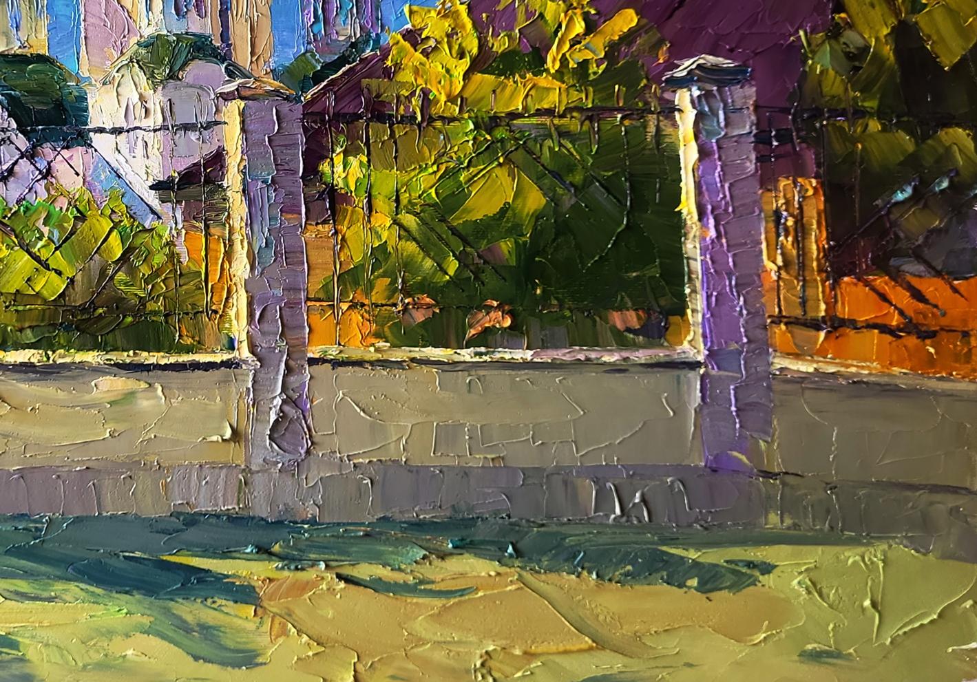 Textured impressionistic oil painting of stone fence by Boris Serdyuk