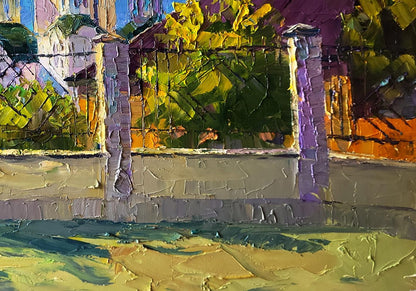 Textured impressionistic oil painting of stone fence by Boris Serdyuk