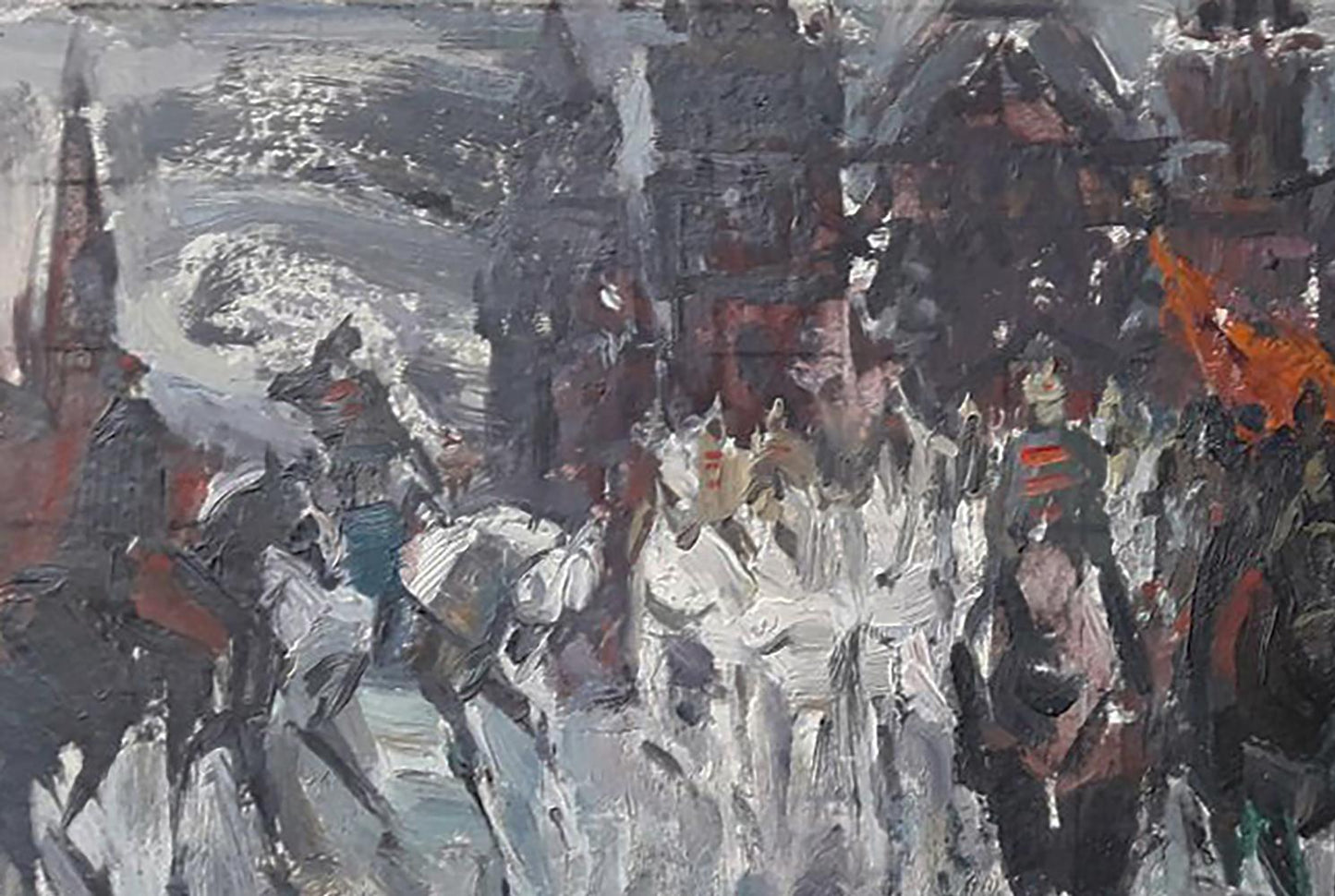 Vasily Korkishko oil painting of horse parade on Red Square