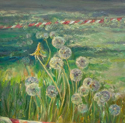 Oil painting Dandelions in the field by Leonid Pavlenko textured artwork