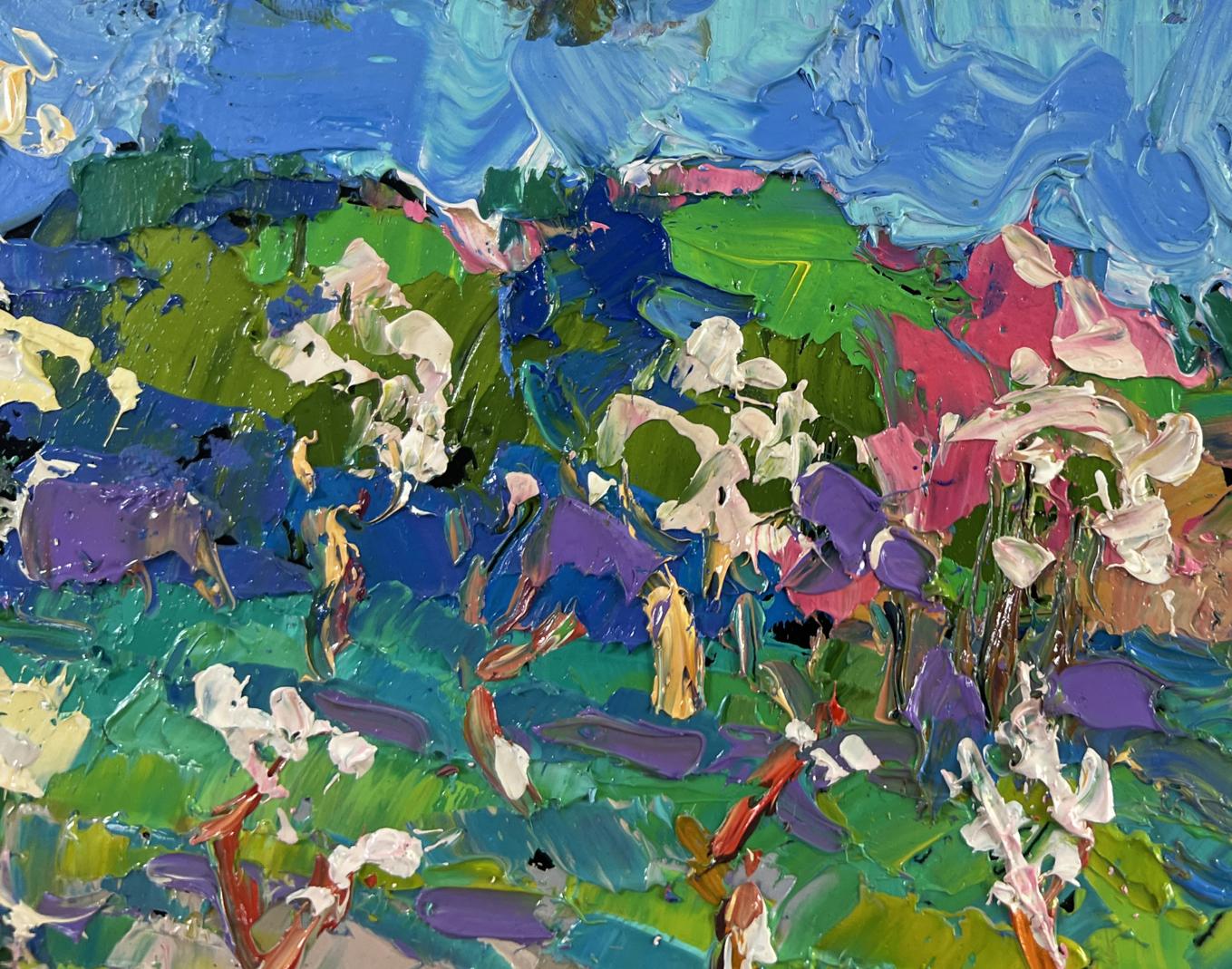 Vibrant impressionist oil painting of blooming spring garden by Oksana Ivanyuk