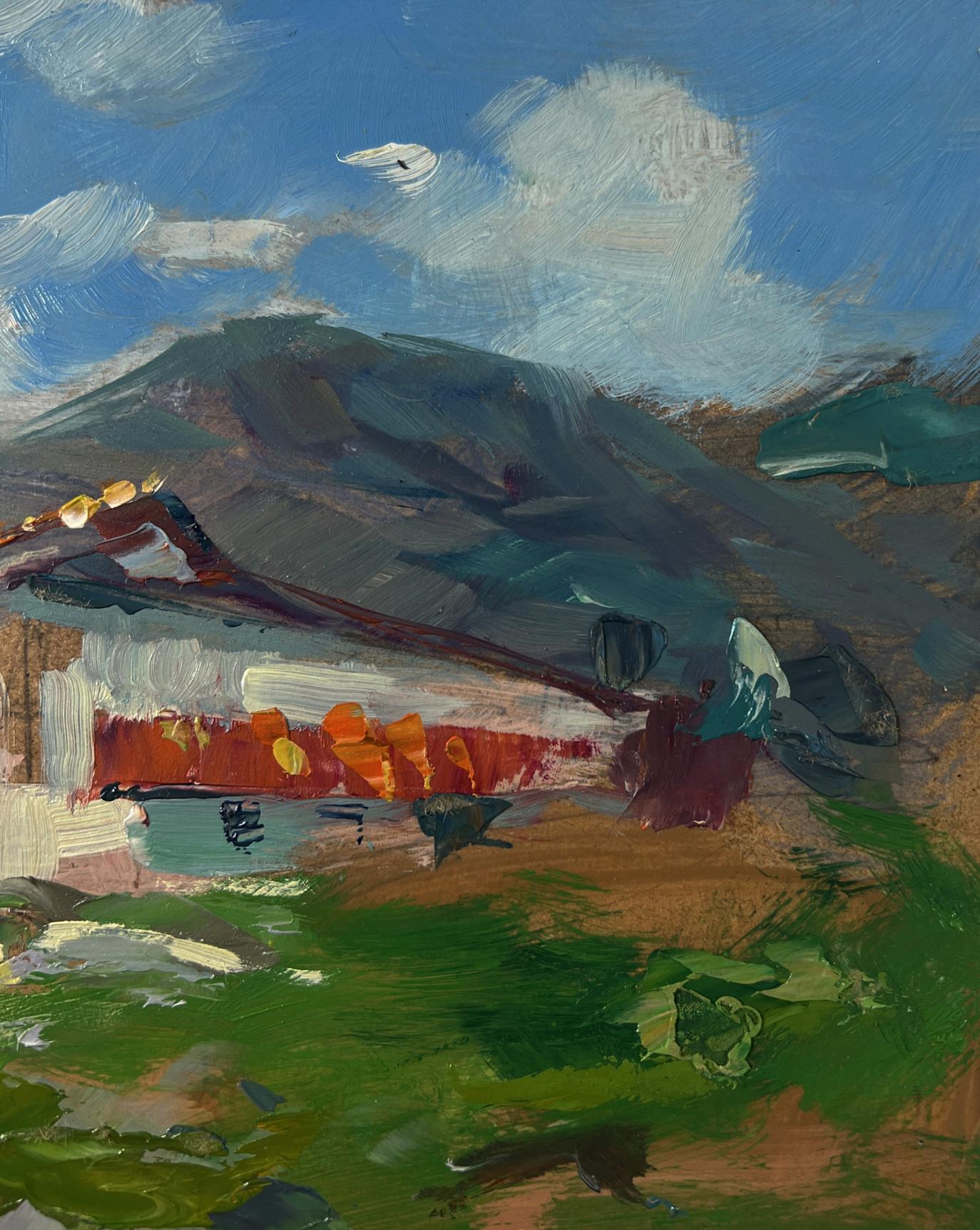 Vibrant impressionist oil painting of house by sea in mountains by Yuriy Suprunchuk