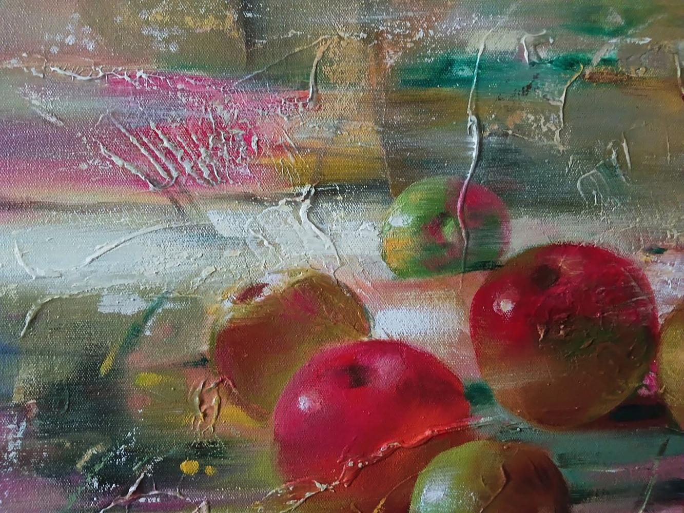 Abstract oil painting Juicy apples by Anatoly Tarabanov, vibrant red green textured apples