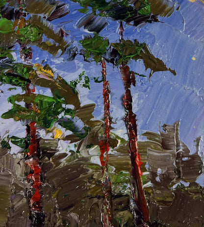 Impasto oil painting of winter road through quiet forests by Boris Serdyuk