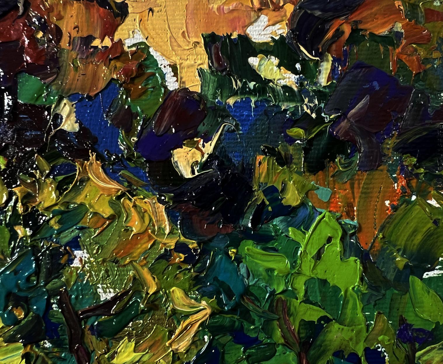Vibrant impressionist oil painting Apiary in the forest by Oksana Ivanyuk