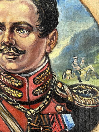 Oil painting portrait of Alexander Litvinov in ornate red military uniform