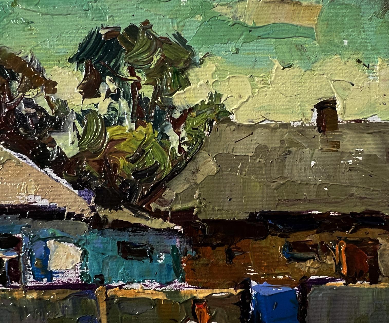 Impasto oil painting Warm day in the village by Oksana Ivanyuk
