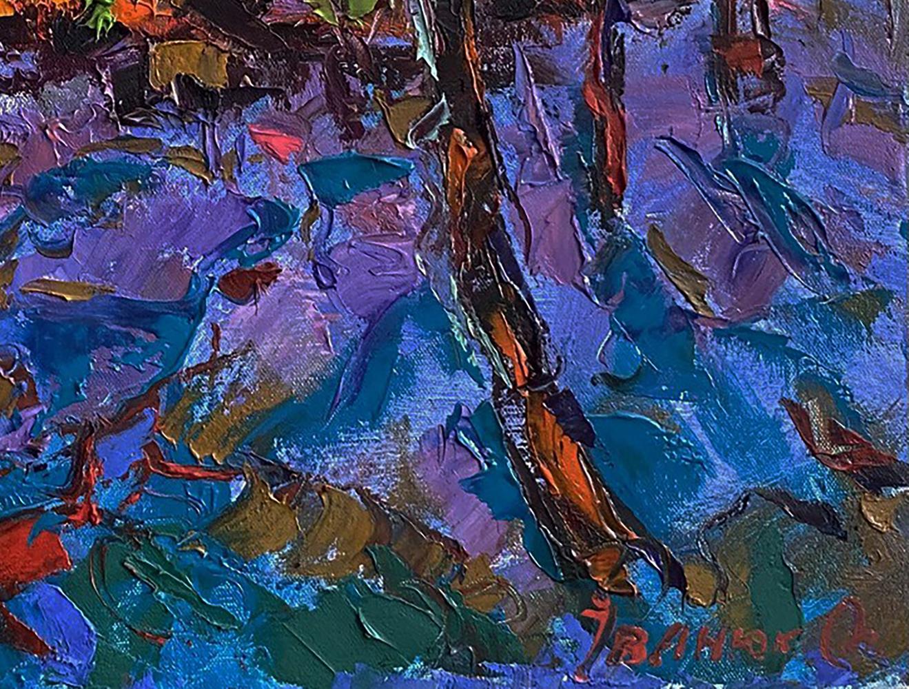 Vibrant impressionist oil painting Moonlit night in the field by Oleksiy Ivanyuk