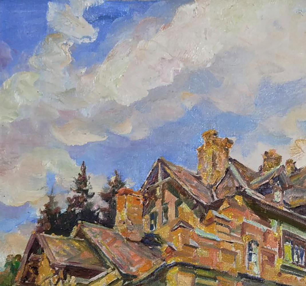 Vibrant impressionist oil painting of west side house by Leonid Pavlenko