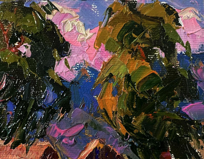 Oil painting Geese in a village lake by Oksana Ivanyuk with vibrant abstract strokes