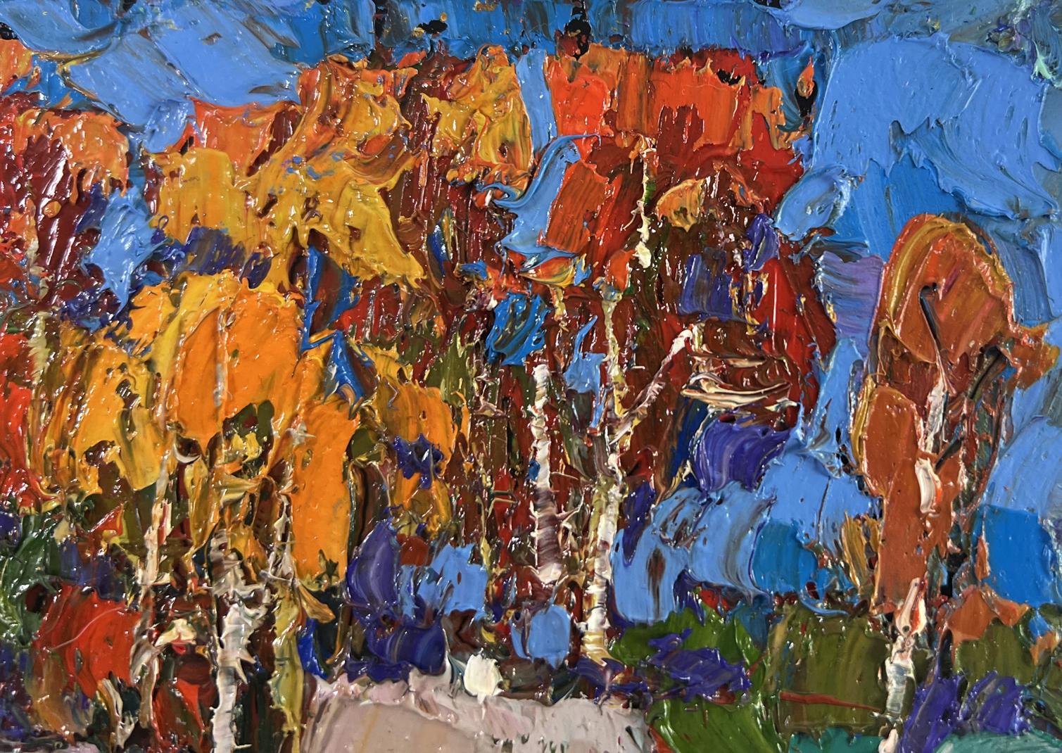 Vibrant impressionist oil painting The gold of an October day by Oksana Ivanyuk