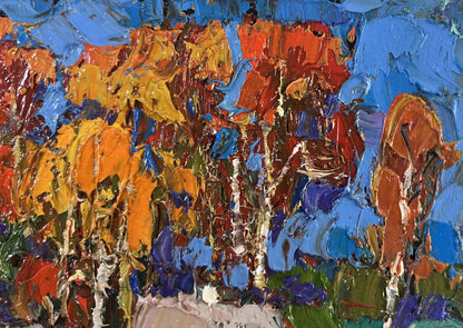 Vibrant impressionist oil painting The gold of an October day by Oksana Ivanyuk