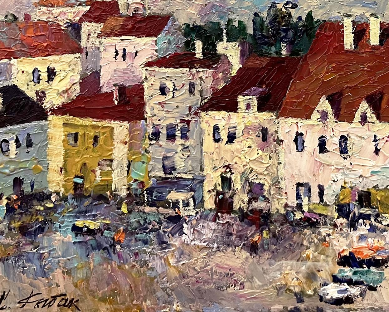 Vibrant impressionist oil painting of European city center by Serhiy Rybak