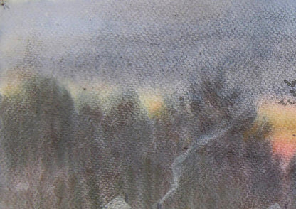Textured watercolor of misty Autumn evening mountains by Valery Savenets