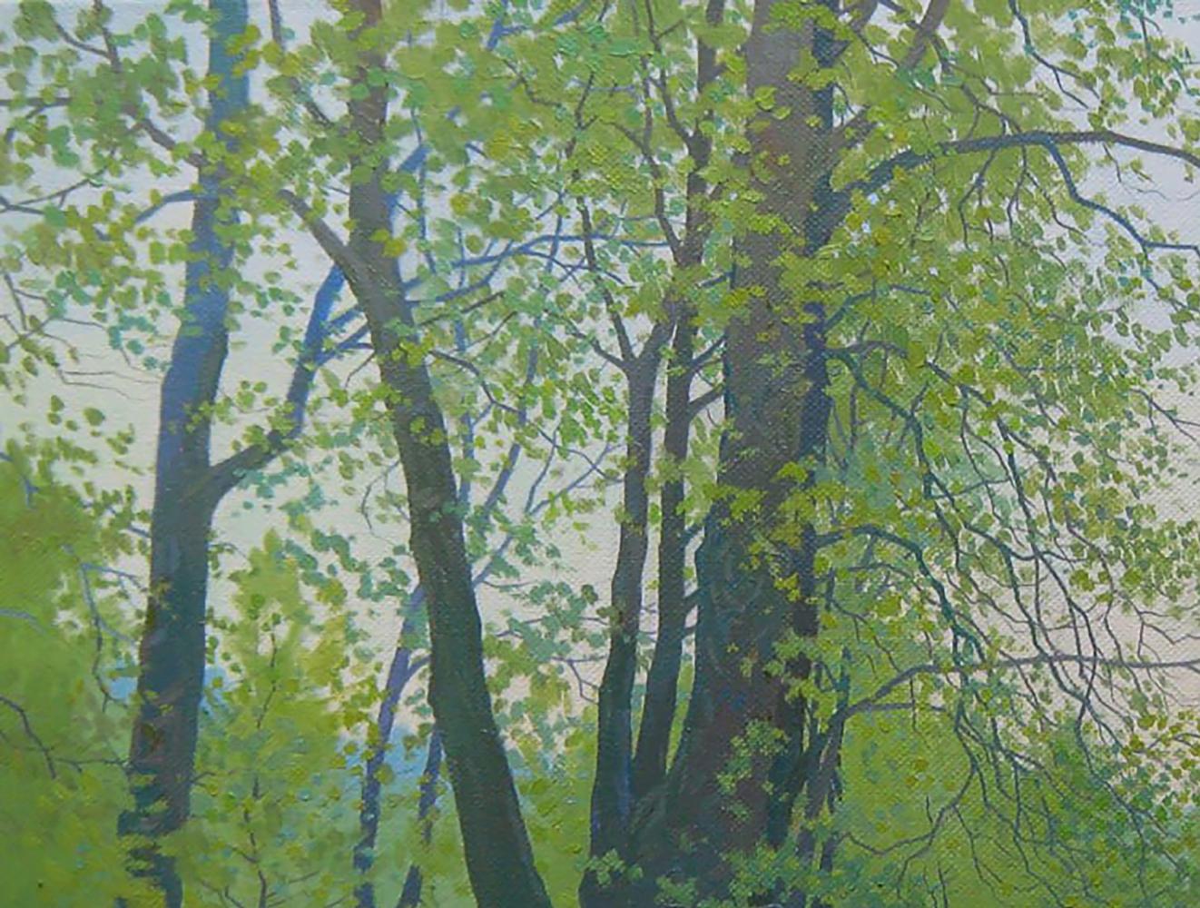 Oil painting April spring mood by Valery Savenets: tall trees watercolor