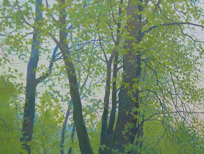 Oil painting April spring mood by Valery Savenets: tall trees watercolor