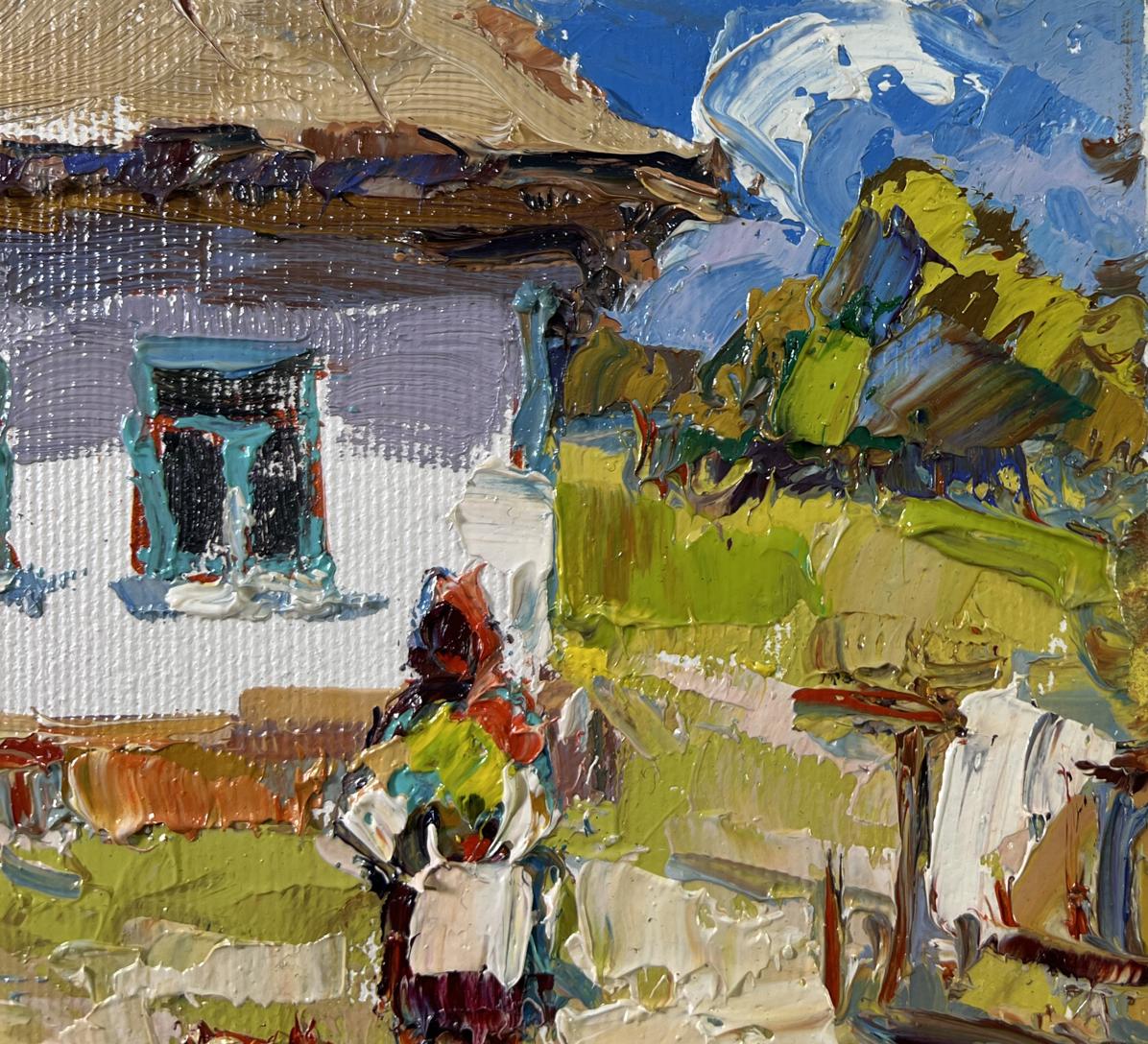 Vibrant impressionist oil painting Yard in August by Oksana Ivanyuk
