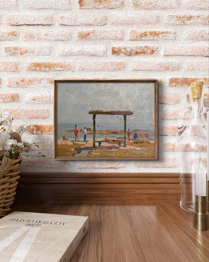 Oil painting Near the river by Yury Konovalov in rustic brown frame