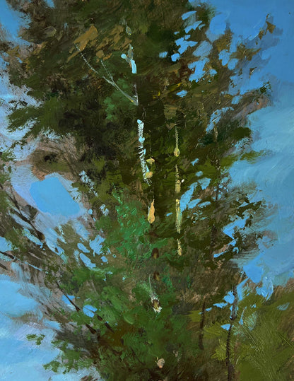 Oil painting At the village shore by Yuriy Suprunchuk textured tree foliage