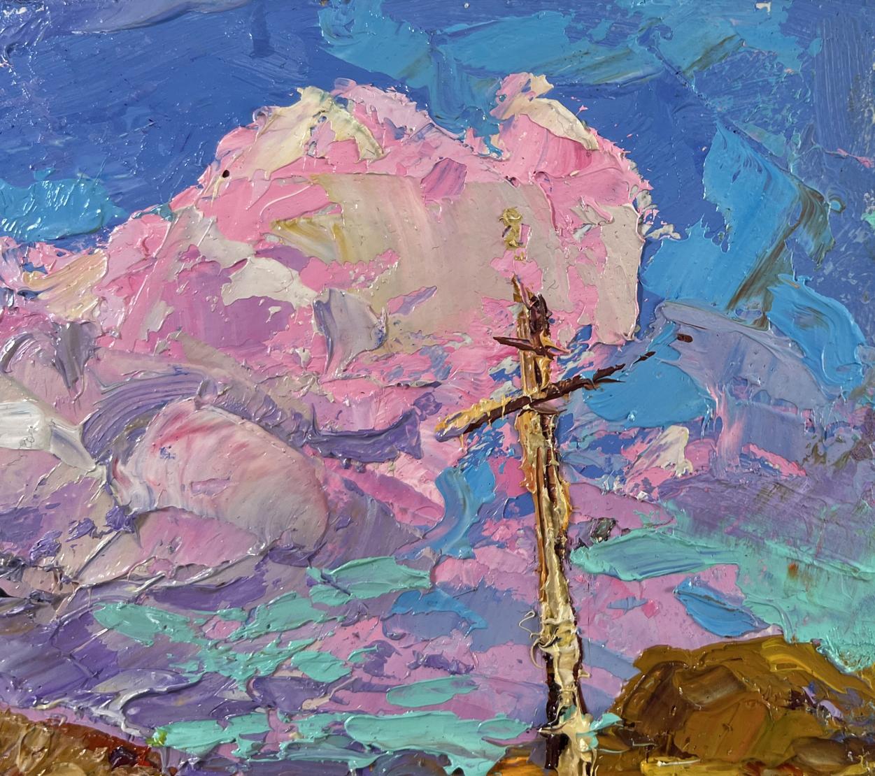 Oil painting The sun touches the ground by Oleksiy Ivanyuk with weathered cross
